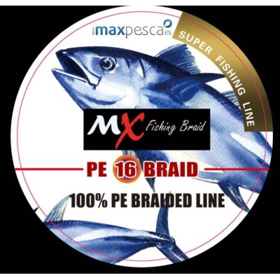 Trenzado hueco MX  16 hebras - 130 lbs 1000 metros
